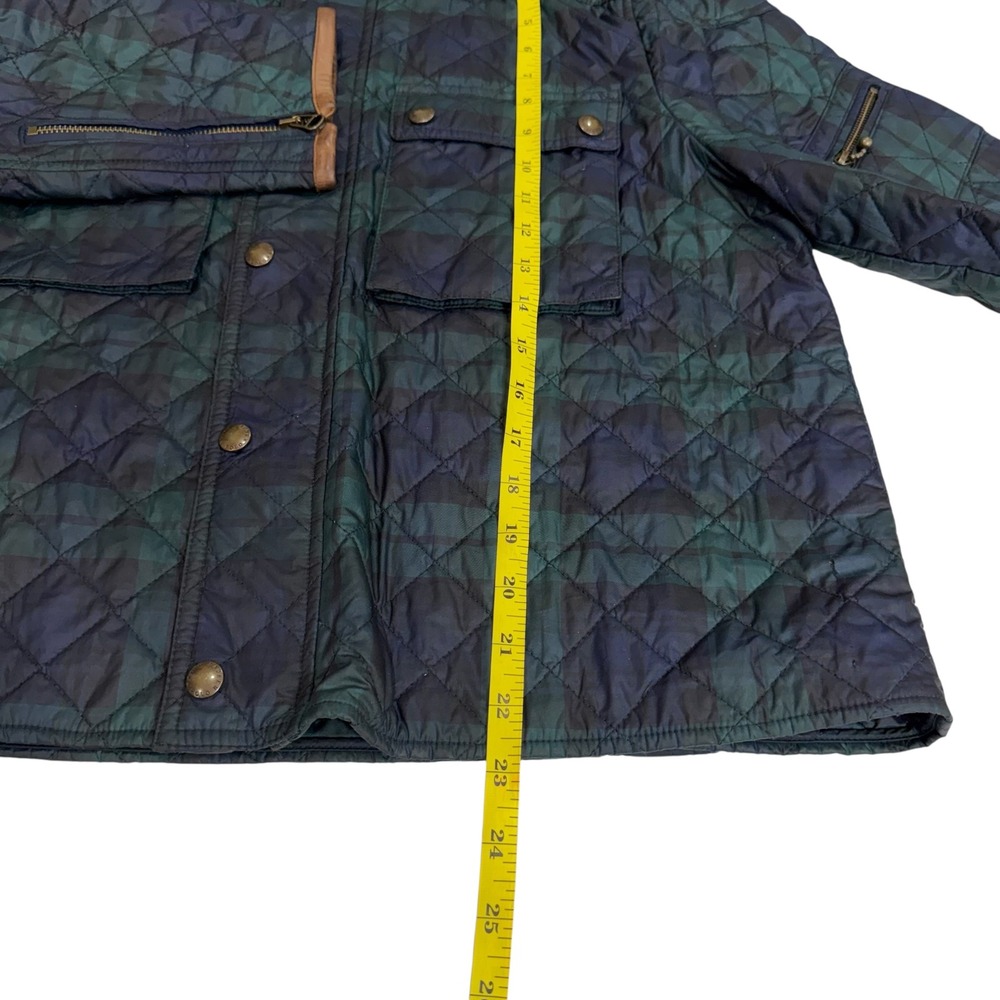 Polo Ralph Lauren Quilted‎ Jacket Womens L Navy Green Plaid Leather Trim - Picture 11 of 11